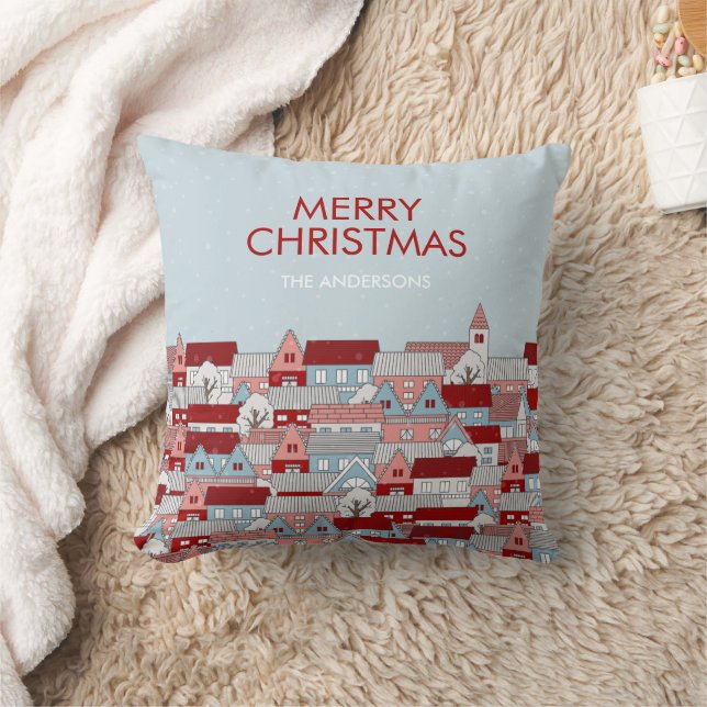 Christmas Village Holiday Throw Pillow (Blanket)