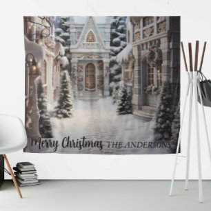 Christmas Village House Holiday Photo Backdrop Tapestry