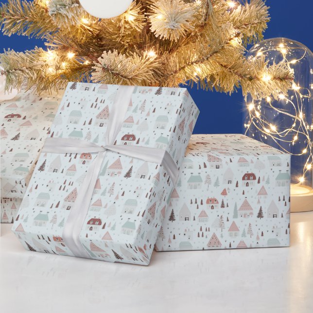 Christmas Village Houses Trees Christmas Wrapping Paper (Holidays)