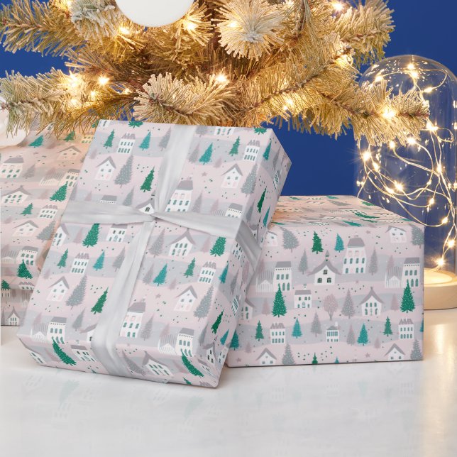 Christmas Village Houses Trees Christmas Wrapping Paper (Holidays)