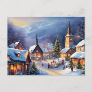 Christmas Village in the Mountains Winter Holiday Postcard