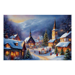 Christmas Village in the Mountains Winter  Poster