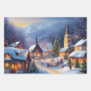 Christmas Village in the Mountains Winter  Wrapping Paper Sheet