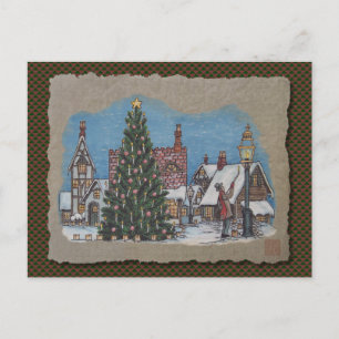 Christmas Village Lamplighter Holiday Postcard