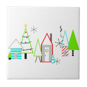 christmas village mid century modern ceramic tile