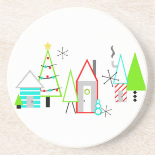 christmas village mid century modern coaster