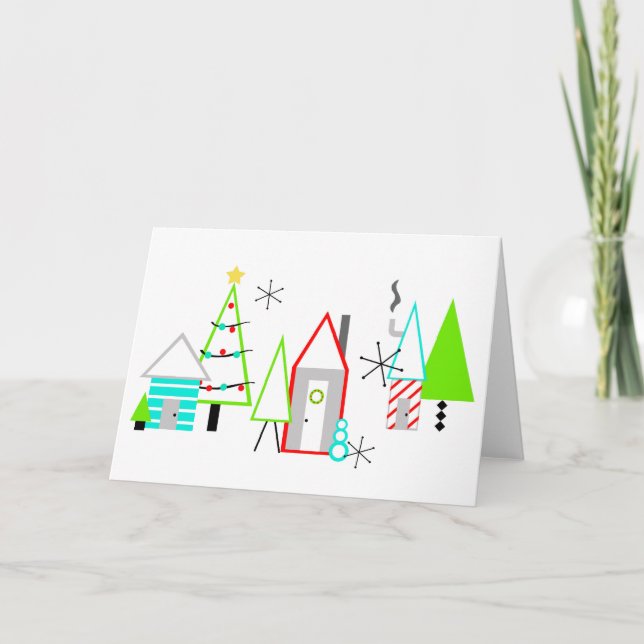 christmas village mid century modern holiday card (Front)