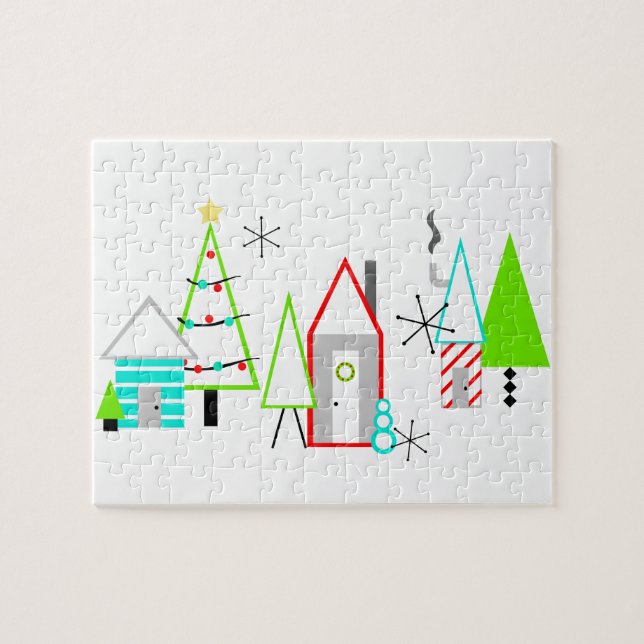 christmas village mid century modern jigsaw puzzle (Horizontal)