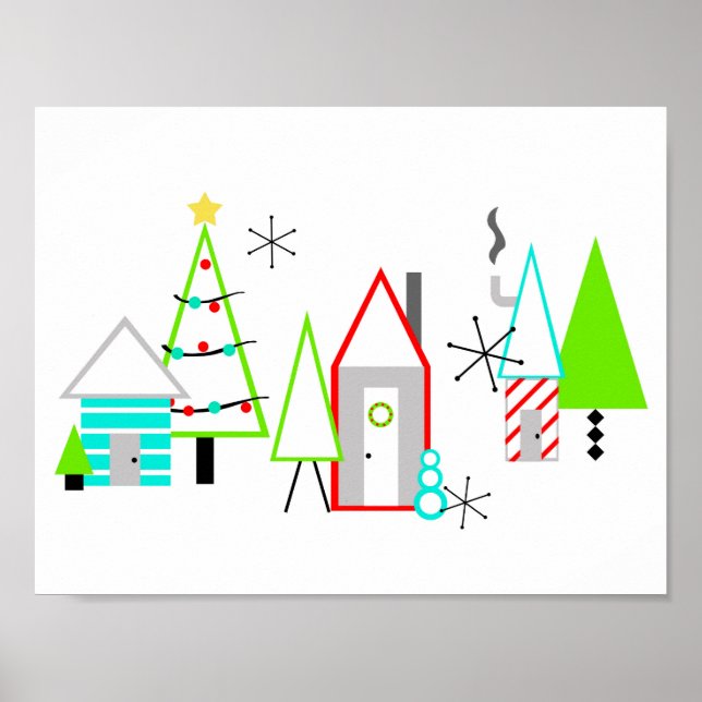 christmas village mid century modern poster (Front)