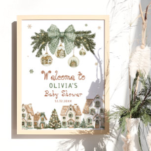 Christmas Village Neutral Baby Shower Welcome Poster