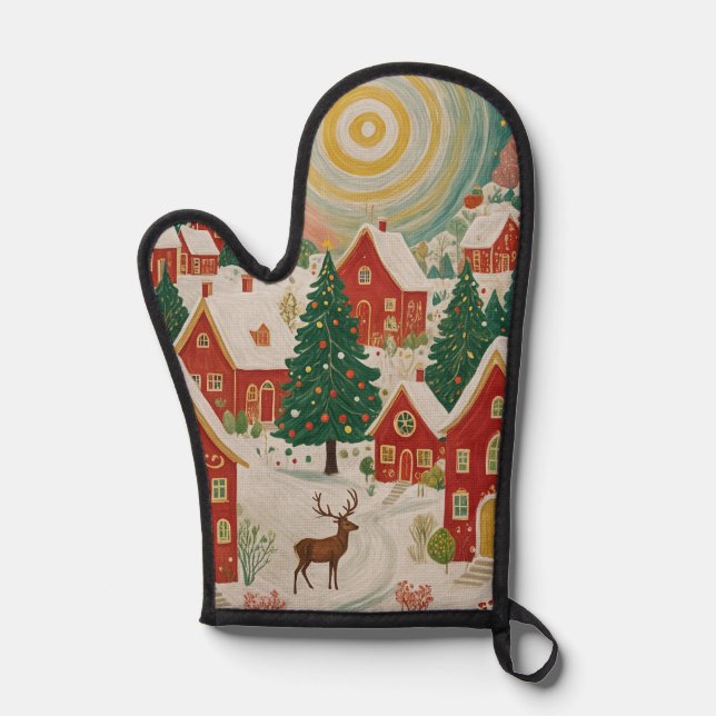 Christmas Village Oven Mitt (Front)