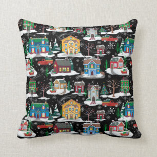 Christmas Village Print Holiday Pillow