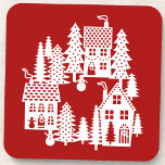 Christmas Village Red and White Coaster<br><div class="desc">A little Christmas village nestled in the snow.  Original art by Nic Squirrell.</div>