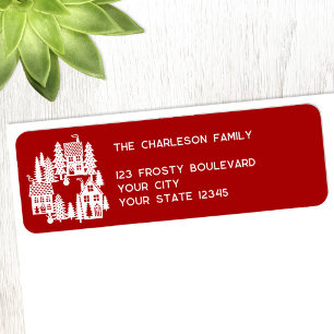 Christmas Village Red and White Return Address Label