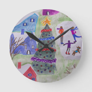 Christmas Village  Round Clock