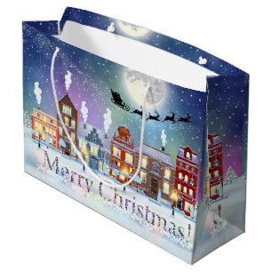 Christmas Village Santa and Sleigh Large Gift Bag