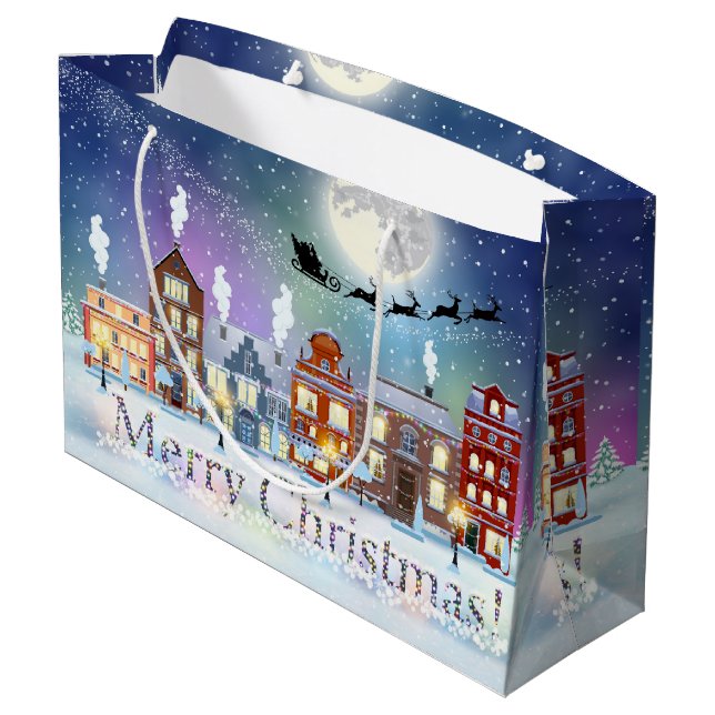 Christmas Village Santa and Sleigh Large Gift Bag (Back Angled)