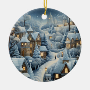 Christmas Village Scene Ceramic Ornament