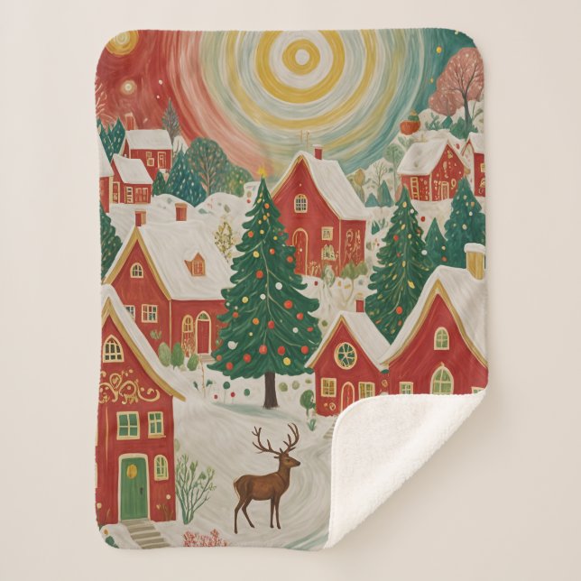 Christmas Village Sherpa Blanket (Front)