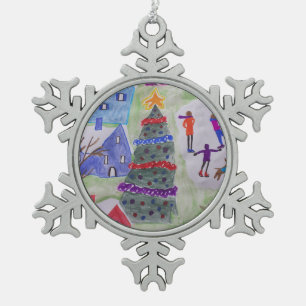 Christmas Village  Snowflake Pewter Christmas Ornament