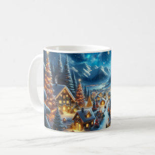 Christmas Village Snowy Scene Painting Coffee Mug