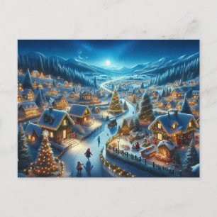 Christmas Village Snowy Scene Painting Postcard