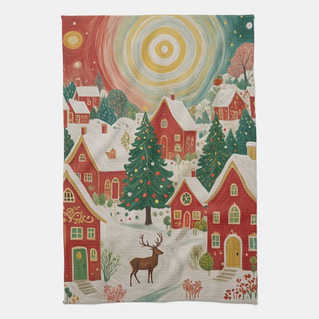 Christmas Village Tea Towel (Vertical)