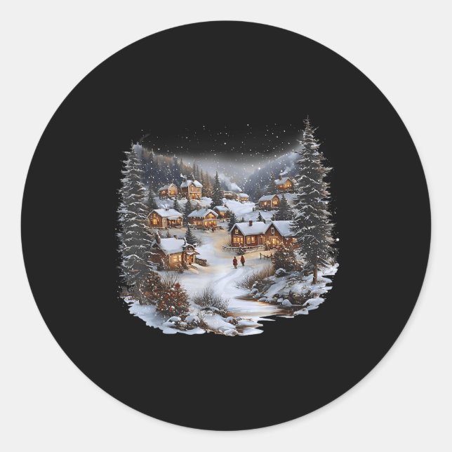 Christmas Village Town Holiday Winter Scene Festiv Classic Round Sticker (Front)