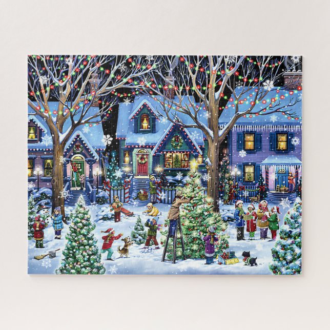 Christmas Village Tree Decorating Jigsaw Puzzle (Horizontal)