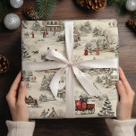 Christmas Village Vintage Rustic  Wrapping Paper Sheet<br><div class="desc">Transport yourself to a bygone era of festive nostalgia with our "Vintage Christmas Teddy Bears Red Wrapping Paper." This heartwarming design captures the timeless charm of classic holiday celebrations, featuring adorable teddy bears adorned in vintage Christmas attire. The rich red background sets the perfect stage for these endearing teddy bears,...</div>