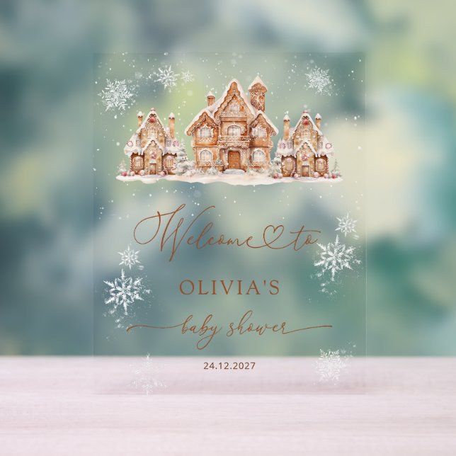 Christmas Village Winter Baby Shower Welcome Acrylic Sign (Neutral)