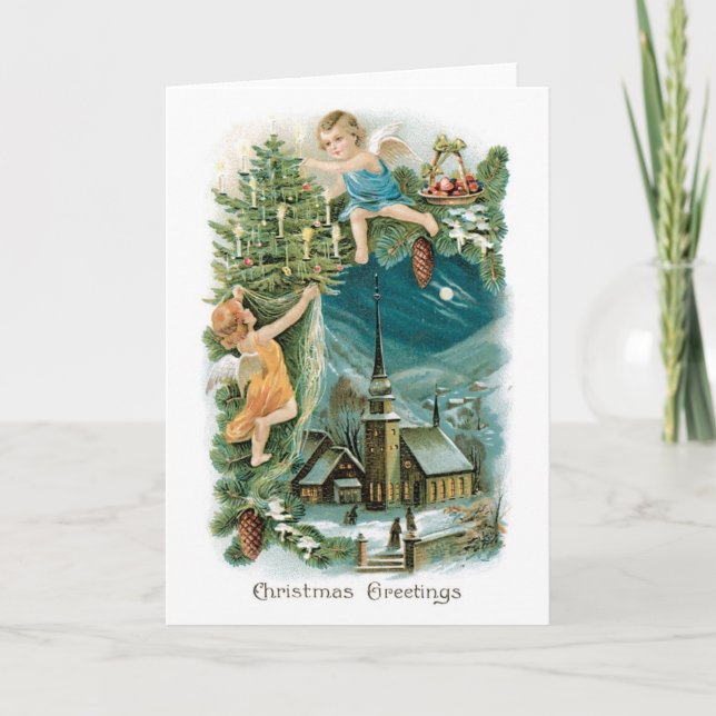 Christmas Village with Angels Holiday Card (Front)