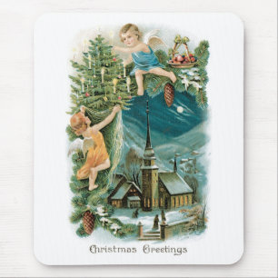 Christmas Village with Angels Mouse Pad