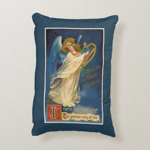 Christmas Vintage Angel With Harp Throw Pillow