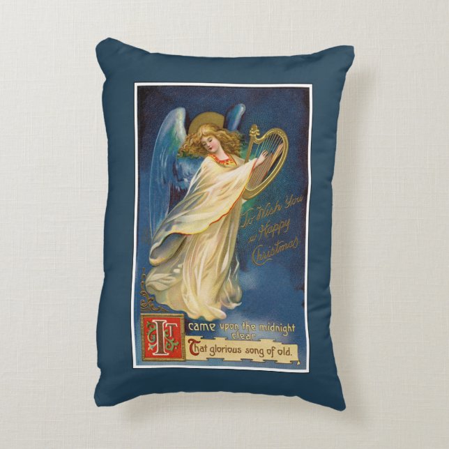 Christmas Vintage Angel With Harp Throw Pillow (Back(Vertical))