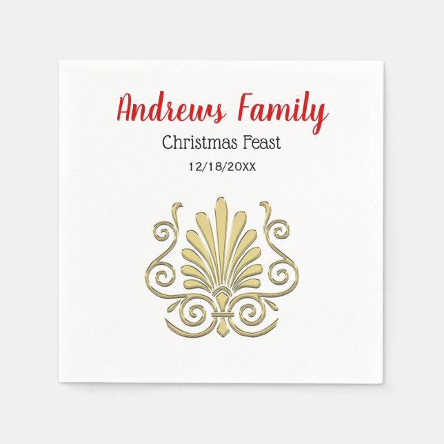Christmas Vintage Art Deco Gold Plume Arabesque Napkin (Front)