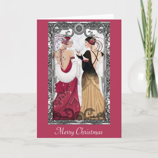 Christmas Vintage Art Deco Ladies Holiday Card (Front)