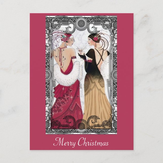 Christmas Vintage Art Deco Ladies Postcard (Front)