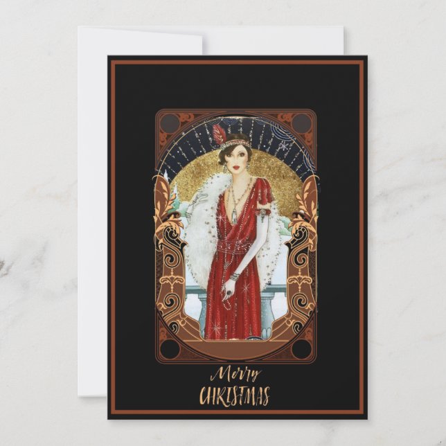 Christmas Vintage Art Deco Lady Holiday Card (Front)