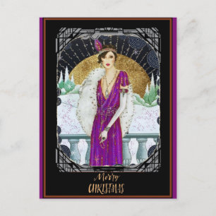 Christmas Vintage Art Deco Retro Lady Postcard