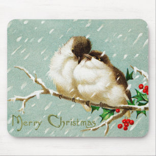 Christmas vintage birds merry retro  mouse pad