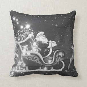 Christmas vintage black and white Santa decor Cushion