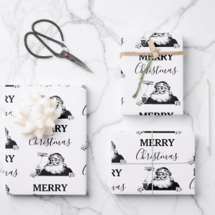 Christmas Vintage Black White Santa Claus Wrapping Paper Sheet