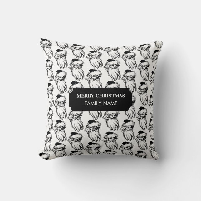 Christmas Vintage Black White Santa Custom Name Cushion (Front)