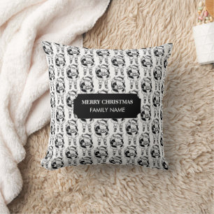 Christmas Vintage Black White Santa Custom Name Cushion
