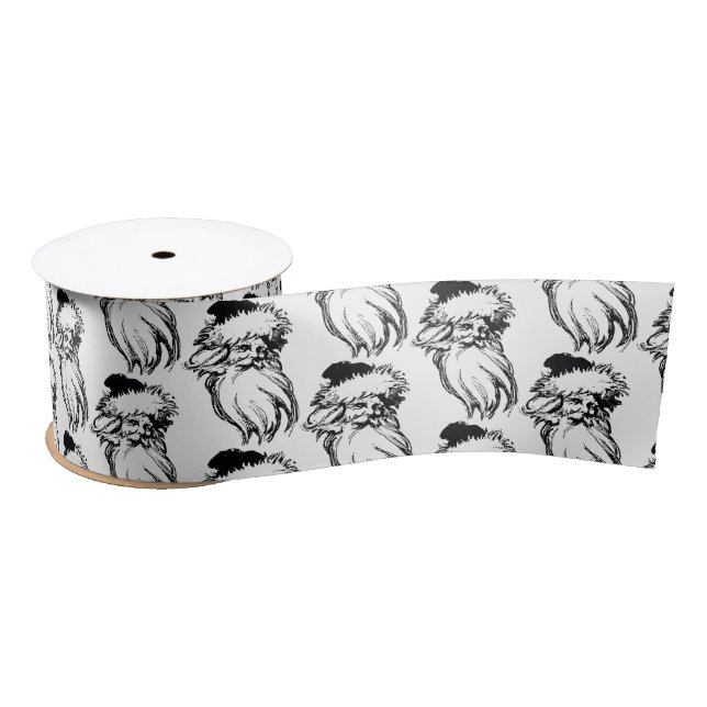 Christmas Vintage Black White Santa Satin Ribbon (Spool)