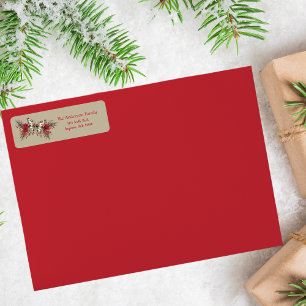 Christmas Vintage Butterfly Poinsettia Holiday Return Address Label