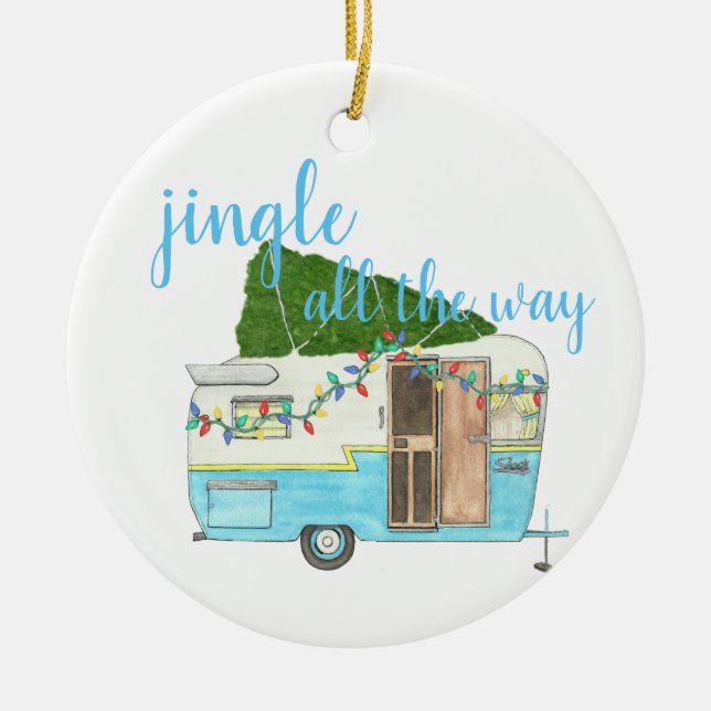 Christmas Vintage Camping Trailer Ceramic Ornament (Front)