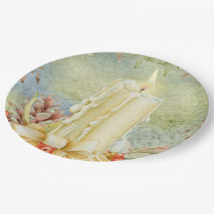 Christmas vintage candle paper plate