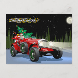 Christmas vintage car holiday postcard